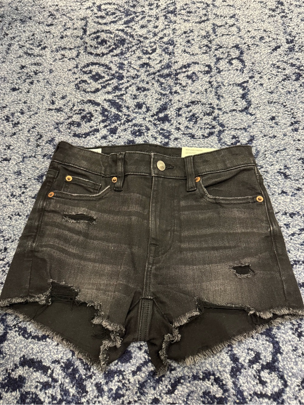 American Eagle Outfitters Black High-Rise Distressed Denim Shorts